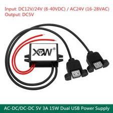 DC 12V/24V to 5V AC 24V to 5VDC 3A 15W Dual USB female power converter