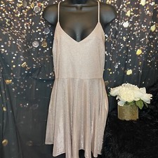Windsor Rose Gold Pink Sparkly Skater Dress Size L With Pockets