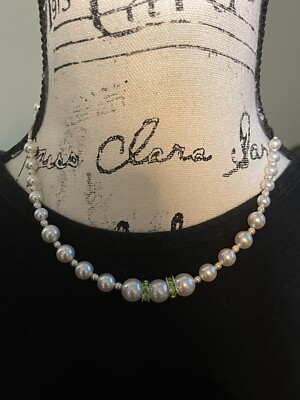 pearl necklace white searovski sterling silver .929 16 inches italy