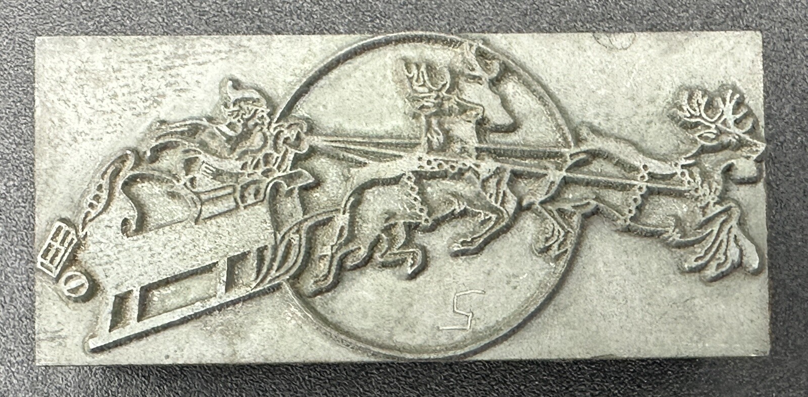 Vintage Christmas Printing Letterpress Printer Type Stamp Santa Sleigh Reindeer