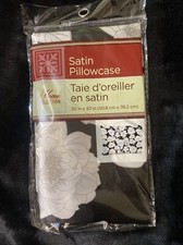 Home Collection Satin Pillowcase in Black with White and Gray Floral Design