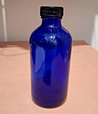 Cobalt Blue Glass Bottle Boston Round 8oz w/ Black Twist Cap Apothecary