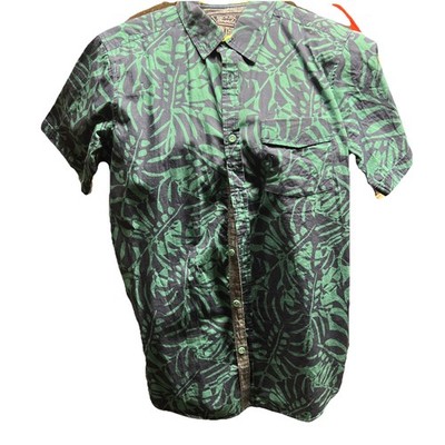 Broken Threads Navy/green Palm Fronds 100% Cotton S/s Button-up Camp