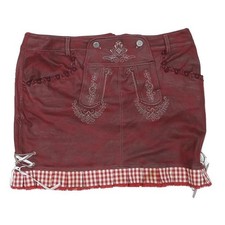 ALPIN Donna Marrone pelle Rossa Mini Gonna Poliestere Misto Ricamato XL