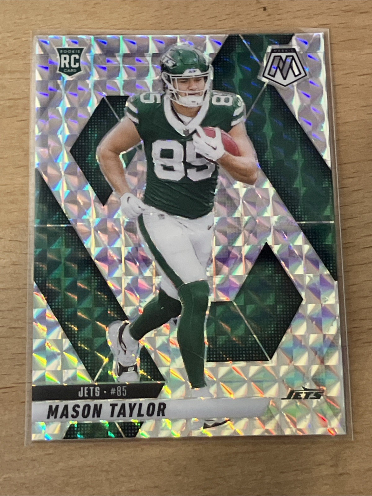 2025 Panini Mosaic Football #324 Mason Taylor RC Silver Mosaic Prizm Jets