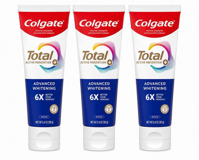 3 Pack Colgate Total Active Prevention Advanced Whitening Toothpaste 6.4 oz