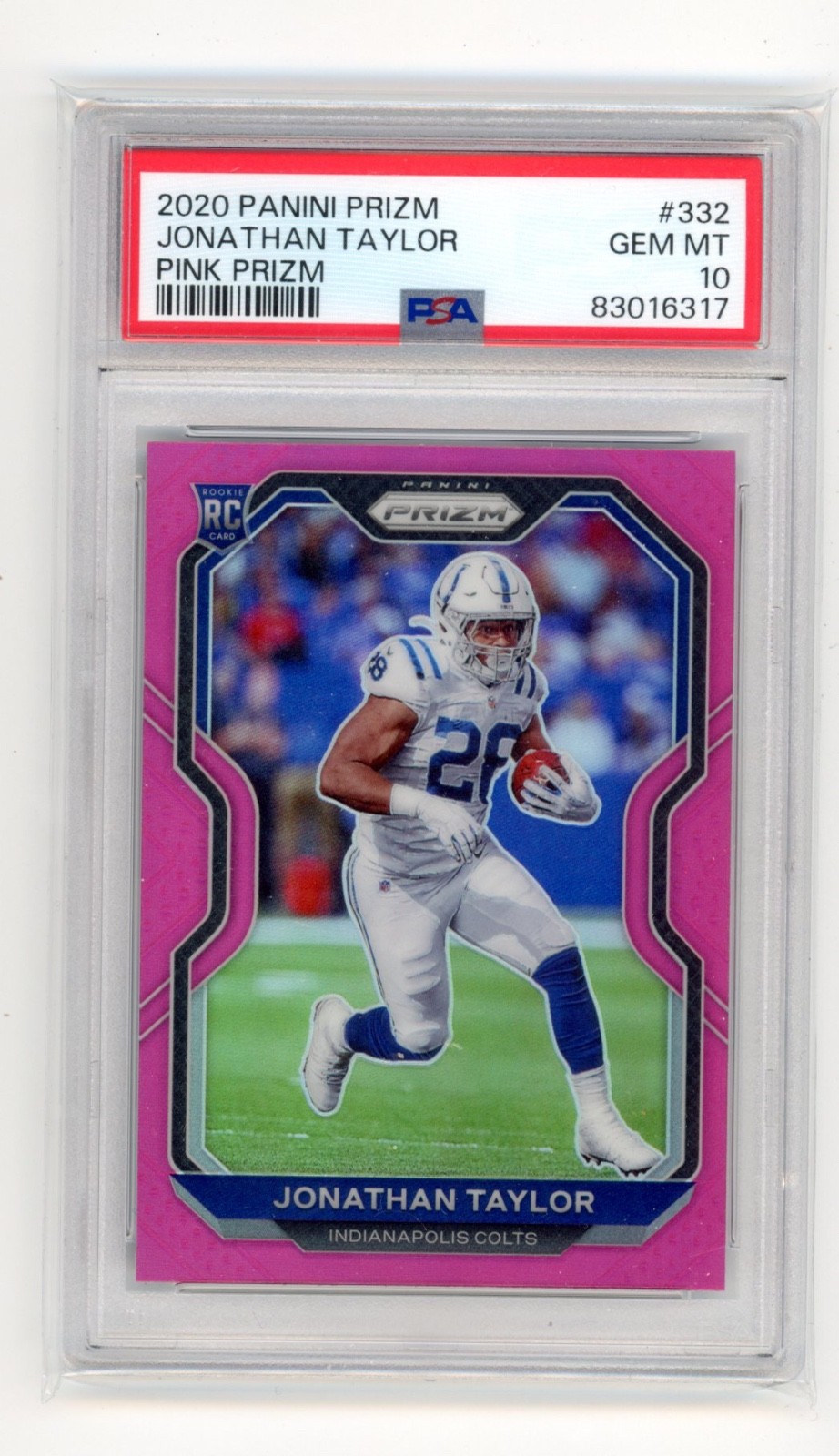 JONATHAN TAYLOR 2020 PANINI PINK PRIZM #332  ROOKIE RC PSA 10 GEM MINT