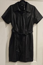 ONLY Women Faux Leather Black Dress Belted Size Large
