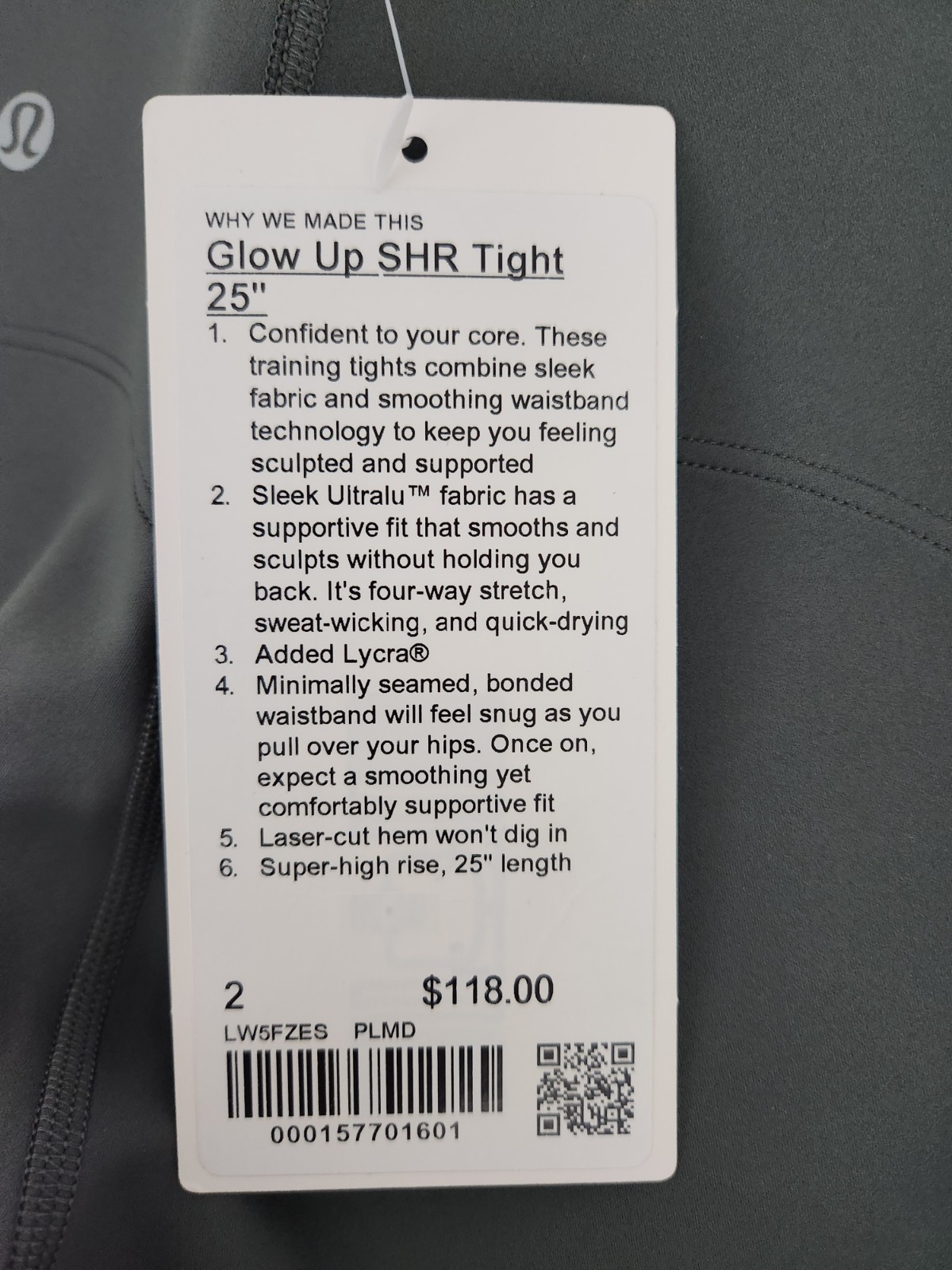 Lululemon Glow Up SHR Tight 25" Women's Size 2 New Palm Deco image 8