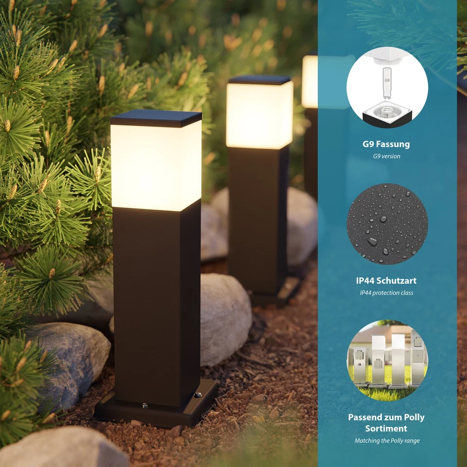 Pollerleuchte POLLY für außen 35cm schwarz inkl. G9 Leuchtmittel 501lm - Bild 3 von 4