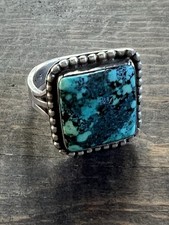 Vintage Native American Navajo Sterling Silver  Turquoise Ring Square Cut - 11