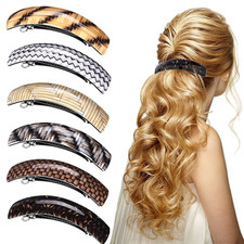 6 Pieces Large Vintage Striped Acrylic Automatic Hair Barrettes and Clasps for W