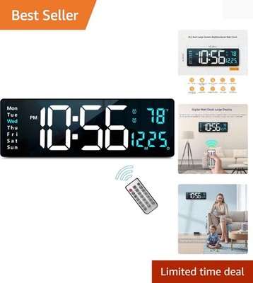 16.2 Inch LED Digital Wall Clock with Remote - Brightness Dimmer & Multi-Display