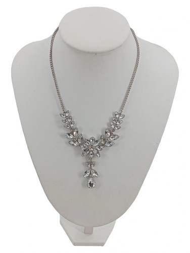Collier Pendentif Argenté Avec Strass Multicolore - Style Sautoir Fantaisie, Neuf Sans Emballage
