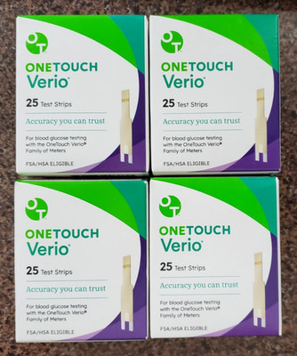 100 One Touch Verio Test Strips 10/26+ exp 10/2026or later  (4 boxes of 25)