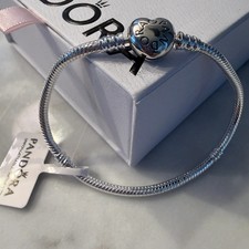 Authentic Pandora, 20CM Sterling Silver Heart Clasp Chain Bracelet, Retired,