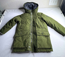 GAP Kids Boys Green Parka Coat Size M Hooded Lined Full Zip Pockets RN 54023