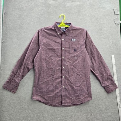 Chaps Men Button Up Shirt L/G (LARGE) Red Logo Embroidery Check Easy Care