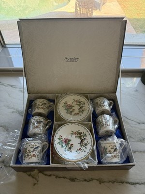 6 Vintage Aynsley Pembroke Demitasse Sets in Original Box 6 cups 6 saucers