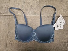 Simone Perele Women's Dusky Blue Lace Trim 3D Plunge Spacer Bra Size 30E, BNWT 