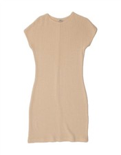 VINTAGE Womens Short Sleeves Jumper Dress UK 12 Medium Beige BJ02