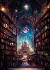 Diamond Art Starry Sky Library Diamond Art Set for Adults, 5D Diamond Painting