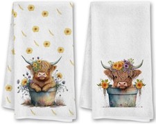 2Pcs Highland Cow Kitchen Dish Towel 16 x 24 Inch 16 x 24 inches, Colorful