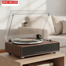 Turntable Stereo System 45 Rpm Walnut Wood Bluetooth Amplifier Wireless