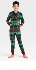 Boys' Christmas Gamer Fair Isle Union Suit - 8 Cat  Jack Black Med- NWT
