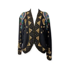 Cristina Silk Angora Beaded Holiday Cardigan - open front rhinestone christmas