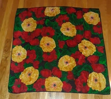 ECHO Red Yellow Green Flowers Floral 100% Silk Scarf 30"
