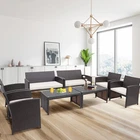 8PCS Patio Conversation Set Outdoor Rattan Furniture Set w/ White Cushions