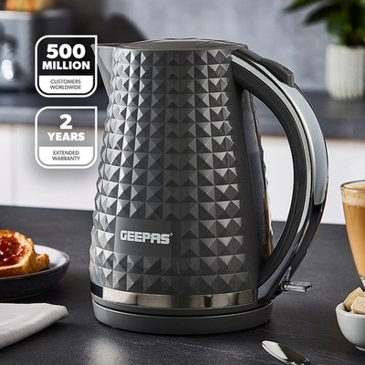 Geepas 1,7L Kabelloser Wasserkocher 2200W Strukturkanne Wasserkocher Unterputz Heizung