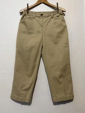 LL Bean Capri Khaki Pants Stretchy Waist Sz 10 Classic Fit Straight