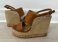 SALVATORE FERRAGAMO wedge espadrille sandals cognac tan beige - Size 6