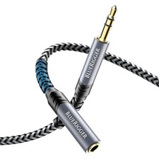 50FT Braided Aux Extension Cable for Hi-Fi Sound with 24K Gold Plated Connectors
