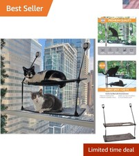 EZ Mount Double Stack Cat Window Perch for Large Cats - Stylish Gray Hammock
