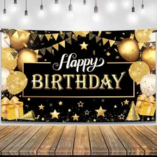 KatchOn, Happy Birthday Banner Black and Gold - Large 72x44 Inch | Happy Birt...
