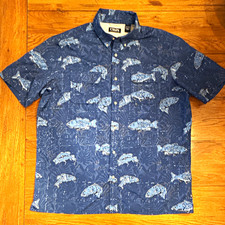 Chaps Mens XL Blue Fish Print Short Sleeve Bu...