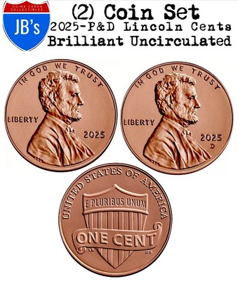#ad 2025 Pamp;D Lincoln Shield Cent 2 Penny Set BRILLIANT UNCIRCULATED *JB#x27;s Coins* $3.98