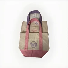 New Trader Joe's Mini Pastel Canvas Tote Bag Set Of 2: Pink and Lavender NWT