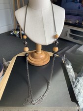 Next Statement 44” Gunmetal Black Chunky Wooden Bead Layered Necklace