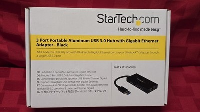 StarTech 3 Port Portable USB 3.0 Hub W/Gigabit Ethernet Adapter - ST3300GU3B