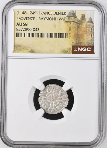 Raymond V France Provence NGC AU 58 Silver Denier Knights Templar Crusader