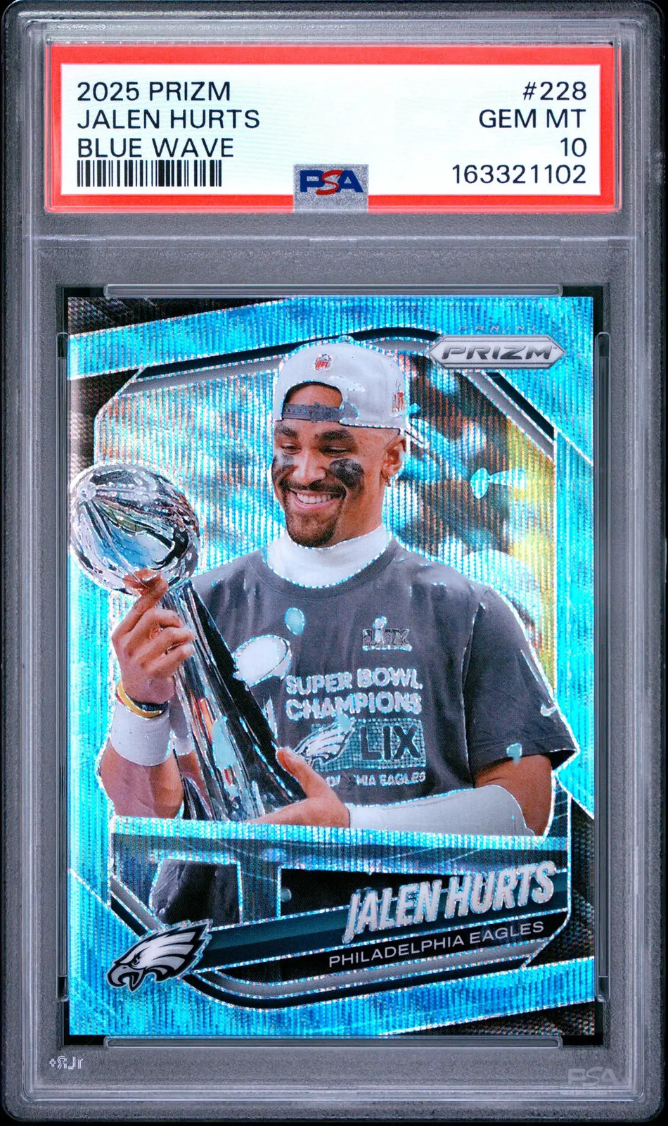 2025 Panini Prizm Jalen Hurts Blue Wave #228 PSA 10