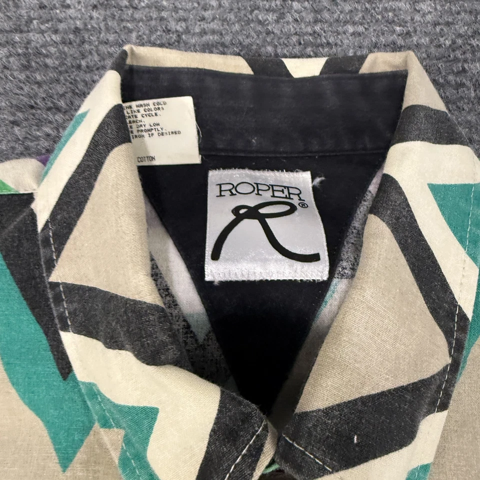 Vintage Roper Shirt Mens Large Aztec Western Pearl Snap Zig Zag USA - Image 4 of 4