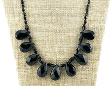 Black ONYX Faceted Teardrop Bead GF Gold Filled Clasp  Statement Necklace 23”