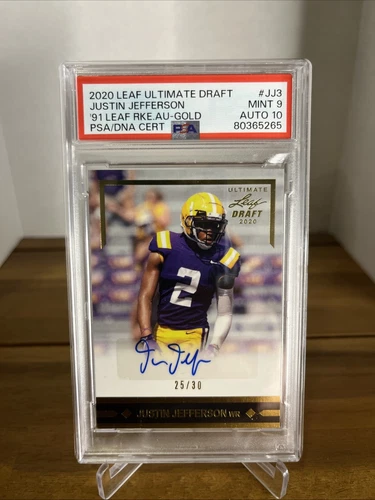 2020 Leaf Ultimate Draft Justin Jefferson Auto LSU Rookie 25/30 PSA 9 Auto 10