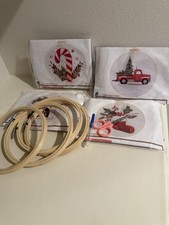 Christmas Embroidery Kit w Hoops Threads Full Kit New