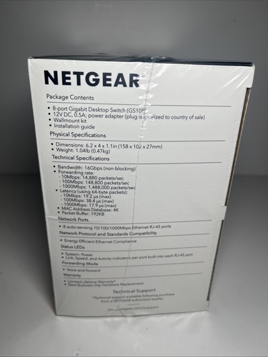 NETGEAR Commutateur Gigabit Ethernet 8 ports non géré GS108-4A1NAS neuf scellé - Photo 4/5